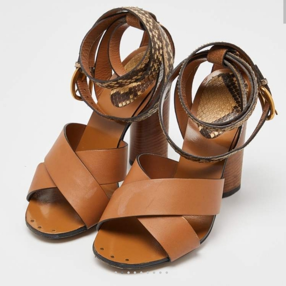 Gucci Brown Python And Leather Crisscross Ankle S… - image 2
